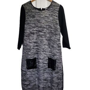 𝅺Cato Black & White Leather Pockets Detail Sweater Dress